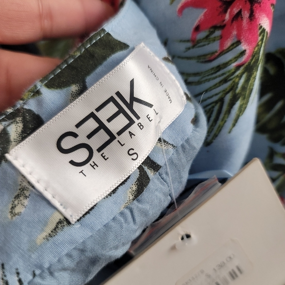 NEW Seek the Label Blue Floral High Low Button Front Skirt Hawaiian Tropical - Picture 3 of 10